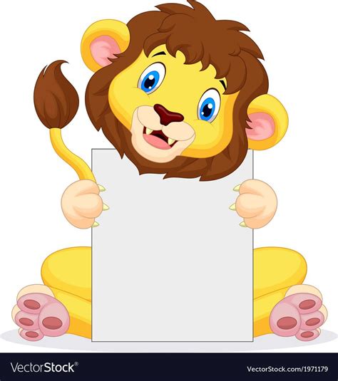 Vector Illustration Of Lion Cartoon Holding Blank Sign Download A Free