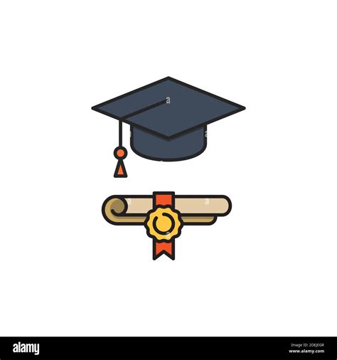Sombrero De Graduación Y Diploma Icono Color Línea Contorno De Señal