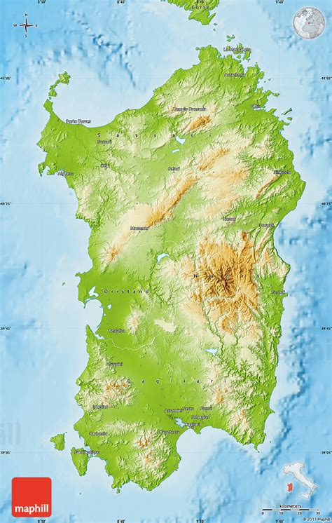 Physical Map Of Sardegna