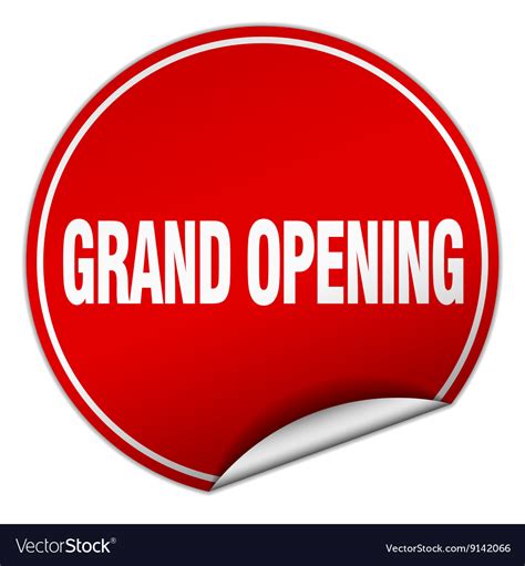 Grand Opening Round Red Sticker Isolated On White Vector Image