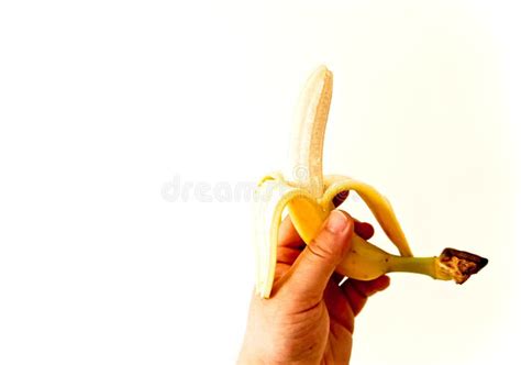 Man`s Hand Holding A Peeled Banana Stock Image Image Of Banana Isolated 185576795