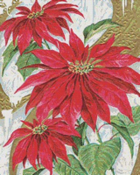 A Cross Stitch Pattern With Poinsettias In A Vase