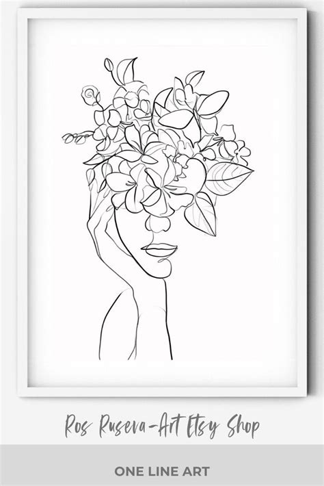 2 minimalist drawings of faces. Flowers Woman Print One Line Art, One Line Drawing ...
