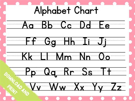 Printable Abc Chart Pink Polka Dot Alphabet Chart Etsy