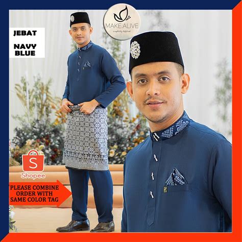 baju raya navy blue [s m l xl 2xl 3xl 4xl 5xl] baju melayu jebat shopee malaysia