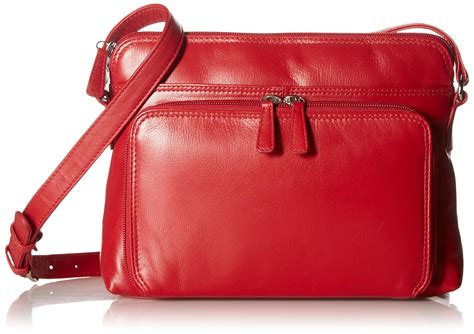 Genuine Soft Leather Cross Body Bag With Front Organizer Wallet Red