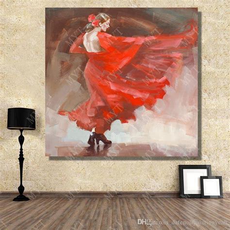 2019 Decorative Pictures Abstract Red Dress Girl Oil Painting Home