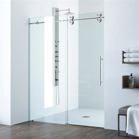 Vigo Elan 52 In X 74 In Frameless Sliding Shower Door In Stainless Steel With Clear Glass
