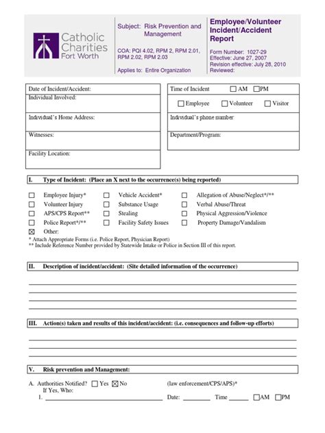 Employee Incident Accident Report Form 1027 29