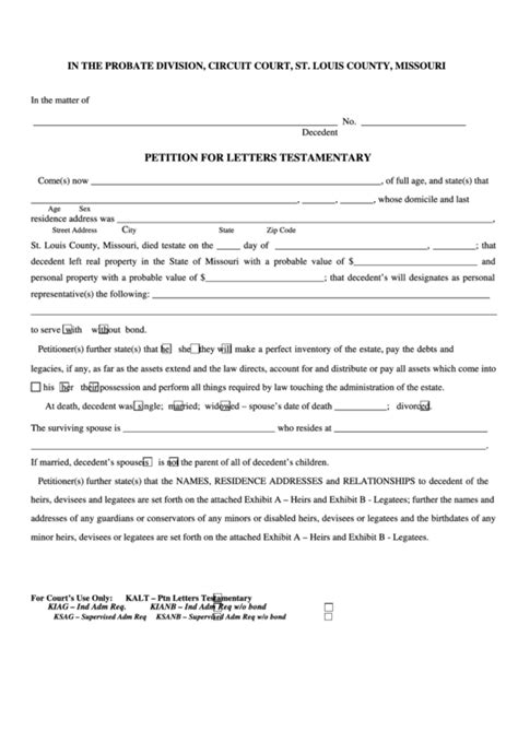 Fillable Petition For Letters Testamentary Form Printable Pdf Download