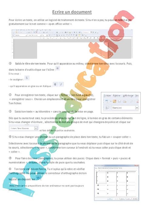 Le traitement de texte CM Exercice évaluation révision leçon pdf à imprimer