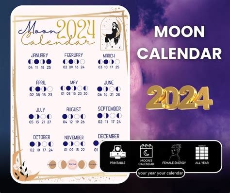 New 2024 Moon Phases Calendar Printable Calendar Of Moon Phases By