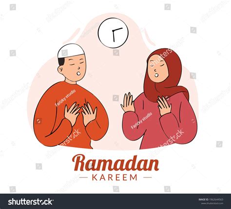 Muslim Boy Girl Praying During Ramadan Stock Vector Royalty Free