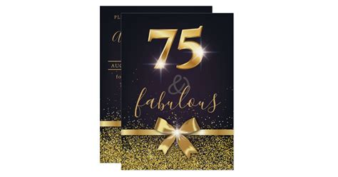 Elegant 75 And Fabulous Gold Glitter 75th Birthday Invitation