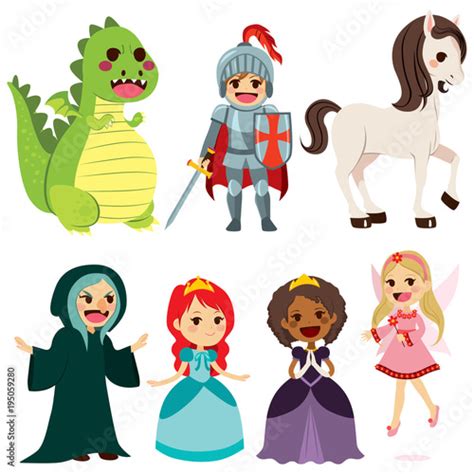Collection Of Cute Fairy Tale Characters For Children Book Stock Vector