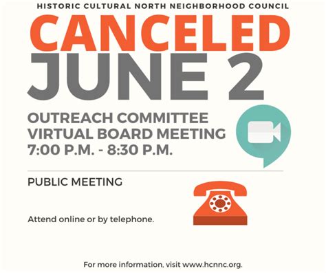 Canceled June 2 Outreach And Communications Committee Meeting Hcnnc