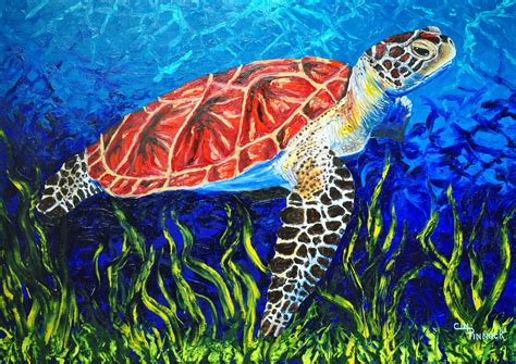 Sea Turtlesea Turtle Paintingunderwaterabstractcoral Reef Life