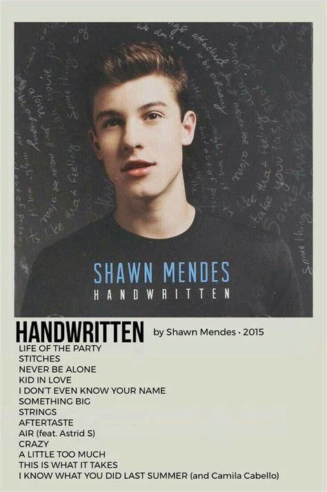 Shawn Mendes Póster Shawn Mendes Album Shawn Mendes Song Lyrics
