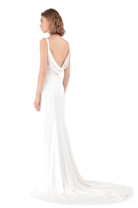 White Double Silk Satin Cowl Neck Maxi Dress Cowl Neck Wedding Dress