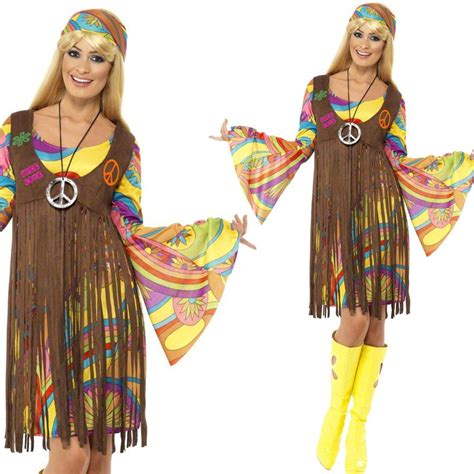 Womens 1960s Hippy Fancy Dress Costume Ladies 60s Hippie Outfit