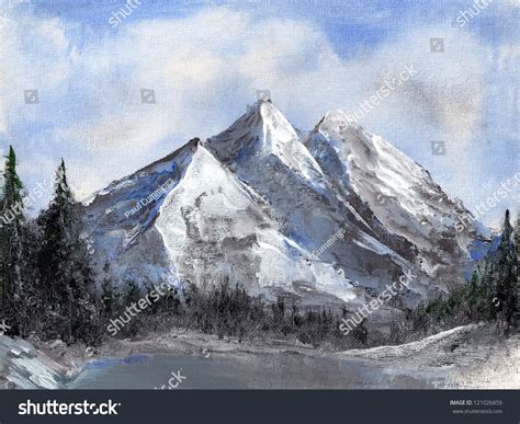 Snowy Mountains Original Art Painting Acrylics Stock