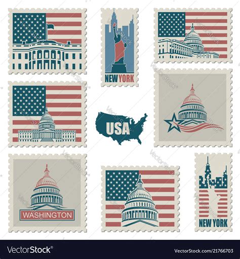 Postage Stamps With American Symbols Royalty Free Vector