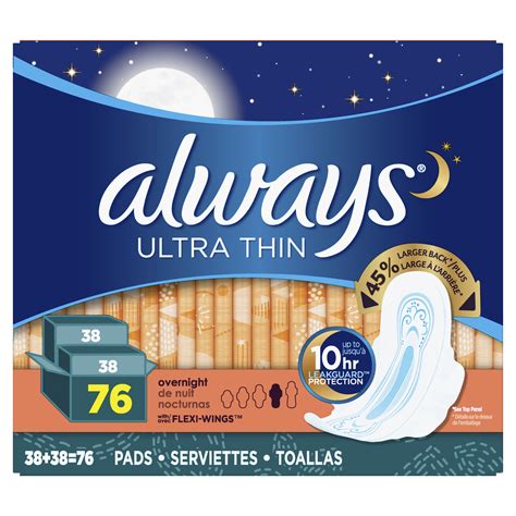 Always Ultra Thin Overnight Pads Unscented Size 4 76 Ct