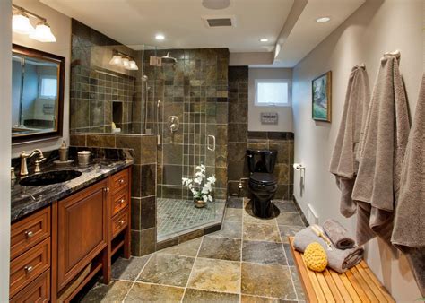 Masculine Bathroom With Dark Tile Shower And Black Toilet Hgtv
