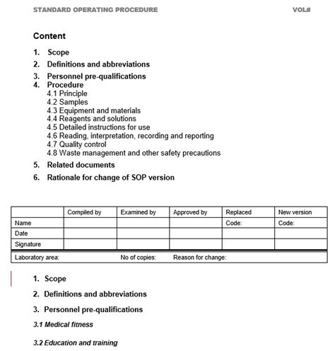 Printable Standard Operating Procedure Sop Templates And Examples