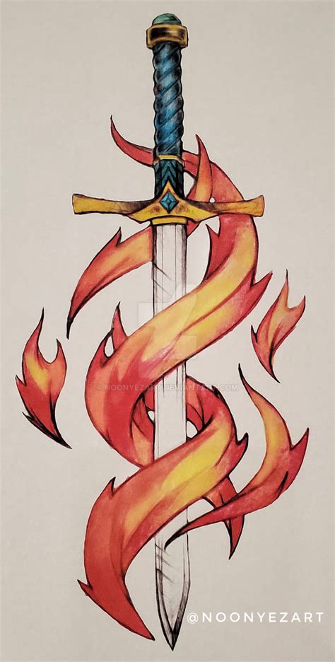 Original Art Flaming Sword Colored By Noonyezart On Deviantart