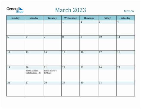 March 2023 Calendar With Mexico Holidays