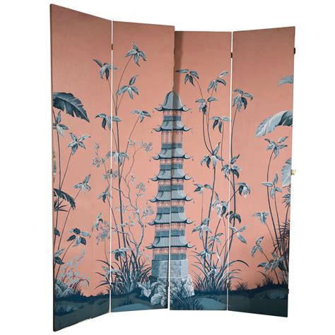 19th C Painted Chinoiserie 4 Panel Folding Screen At 1stdibs