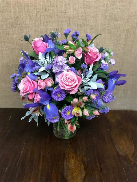 Blue And Purple Floral Vase Arrangement Frances Dunn Florist
