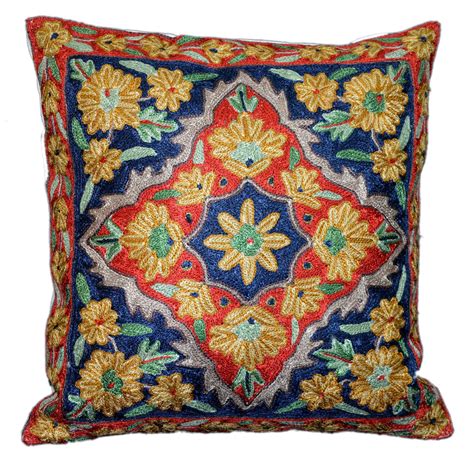 Crewel Silk Embroidered Cushion Throw Pillow Cover Multicolor Cw2011