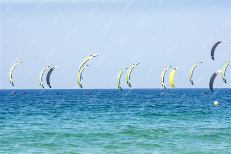 Premium Photo Kite Surfing Many Silhouettes Of Kites In The Sky