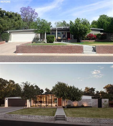 Before And After Mid Century Modern House Brick Wall Lowered And White