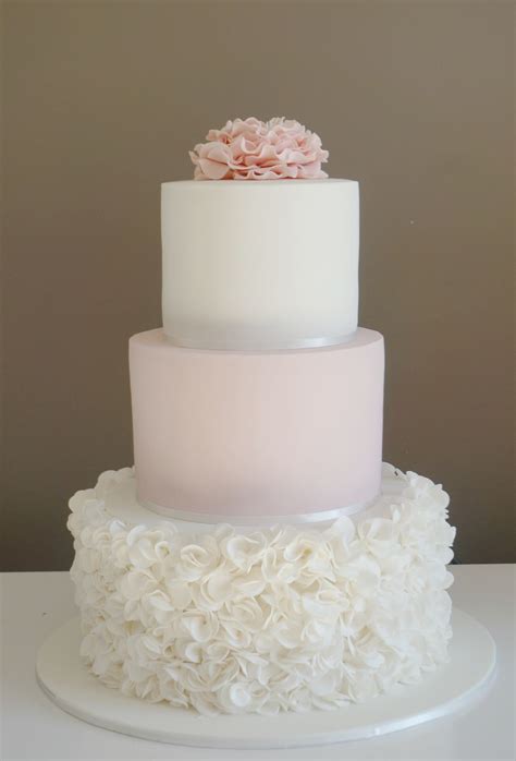 3 Tier Cake With Ruffle Rose Bottom Tier And Ruffle Flower Topper
