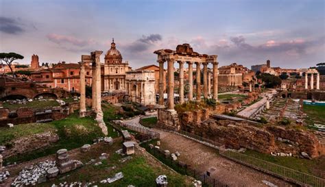 Panorama Di Roman Forum Romano Di Foro Al Tramonto Roma Fotografia
