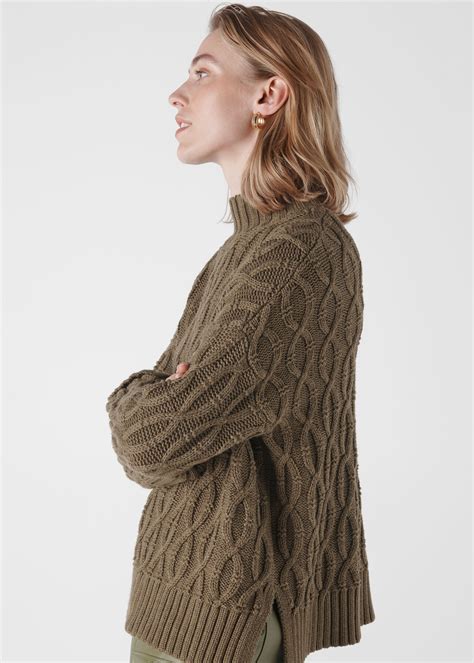 Khaki Cable Knit Sweater Whistles