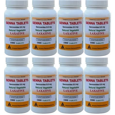 Senna 8 6 Mg Generic For Senokot Natural Vegetable Laxative 1000 Tablets Per Bottle Pack Of 8