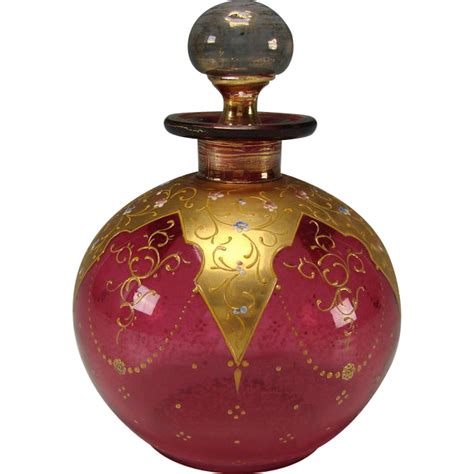 Antique Moser Bohemian Elegant Cranberry Gilt Glass Perfume Scent