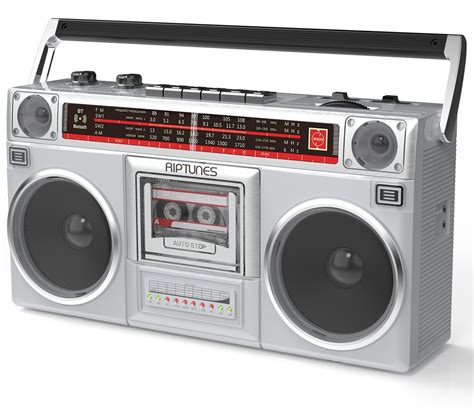 Riptunes Radio Cassette Stereo Boombox With Bluetooth Audio Silver