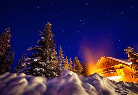 Lighted Winter Cabin Desktop Wallpapers Cool Home