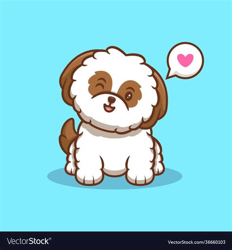 Cute Shih Tzu Puppy Smiling Cartoon Icon Vector Image