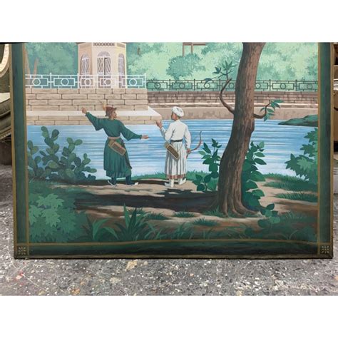 Vintage French Scenic Hand Painted Canvas Panel Wallpaper