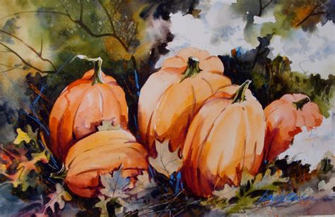 Kathy Los Rathburn Watercolorist Pumpkins And Mums Step By Step