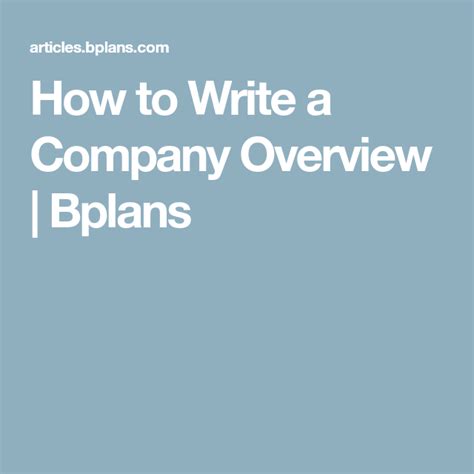 How To Write A Company Overview For A Business Plan Bplans Event