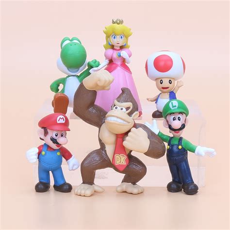 6pcsset Super Mario Bros Mario Luigi Peach Yoshi King Kong Toad Action