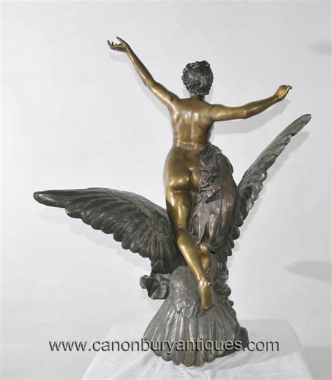 Antiqe Italian Bronze Hebe Eagle Female Figurine 1890s Signed
