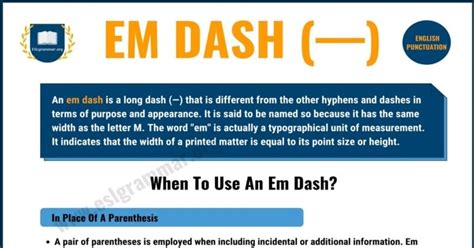 What Is An Em Dash And When To Use It Punctuation Marks Esl Grammar